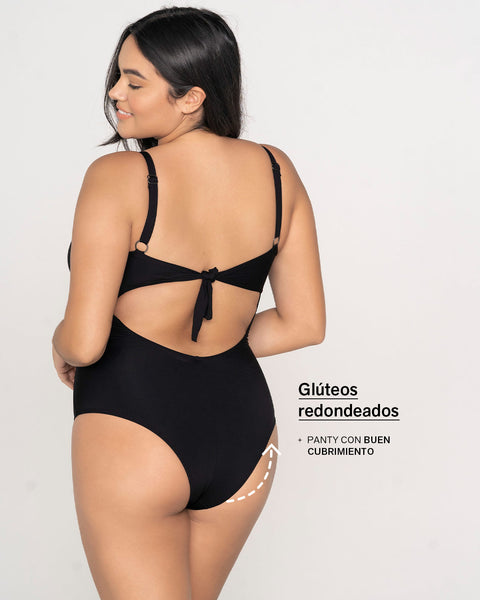 Traje de baño entero control suave con transparencias en abdomen#color_700-negro