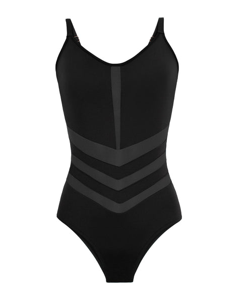 Traje de baño entero control suave con transparencias en abdomen#color_700-negro