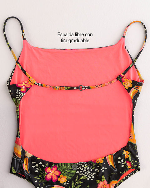 Traje de baño entero con espalda graduable#701-estampado-tropical