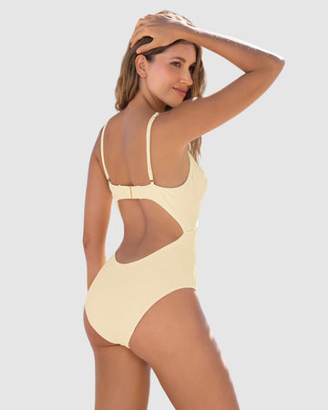 Traje de baño entero de control suave con detalle de escote cruzado#color_898-marfil