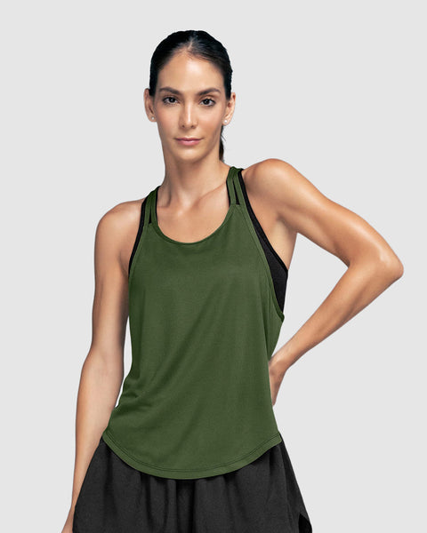 Camiseta deportiva  de silueta amplia sin  mangas#color_695-verde