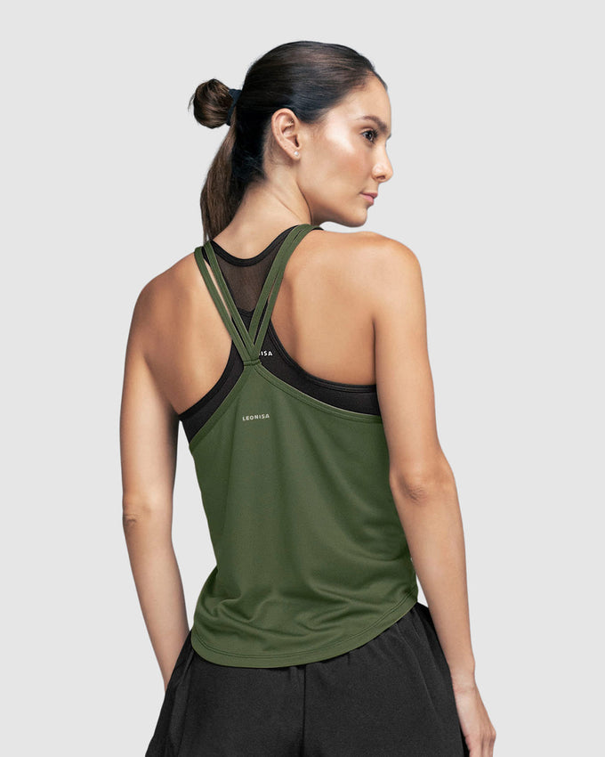 Camiseta deportiva  de silueta amplia sin  mangas#color_695-verde