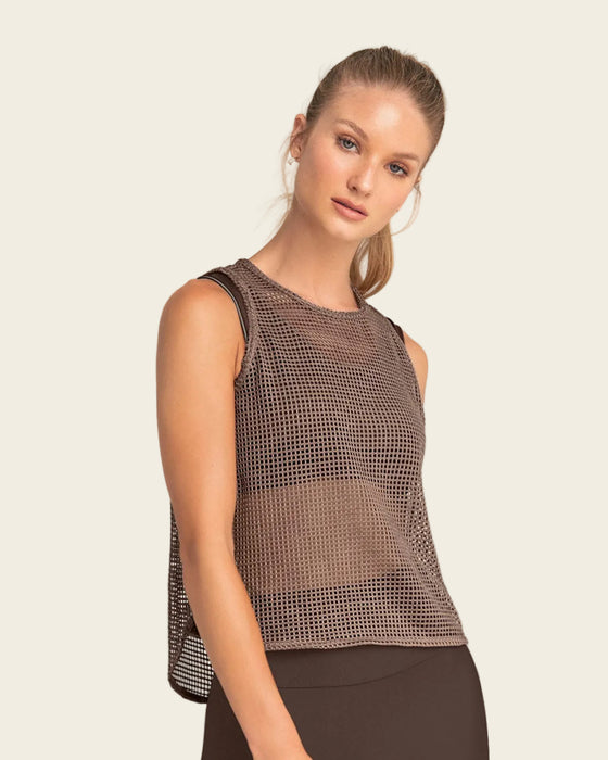 Blusa sin mangas en malla#color_833-cafe