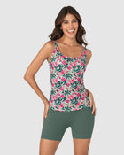 Traje de baño de dos piezas Camiseta y Short de control de abdomen#color_830-estampado-flores-verde