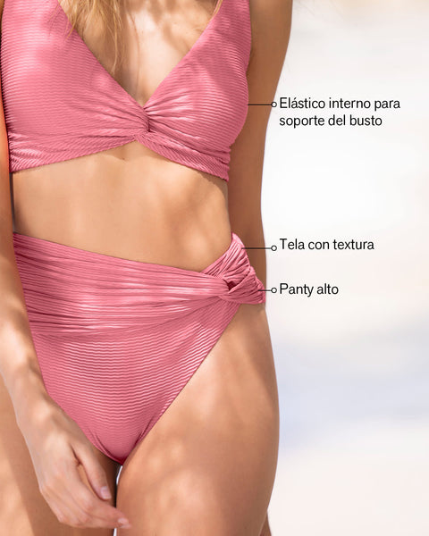 Bikini con bloomer de tiro alto tecnología BIO-PET tela acanalada#color_365-coral