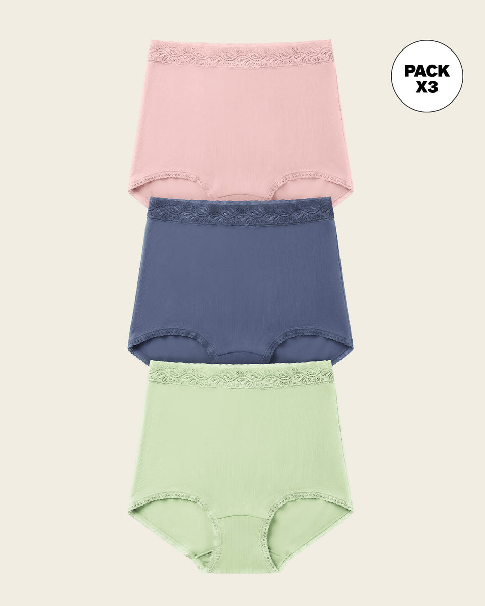 Paquete x 3 bloomers clásicos de ajuste y cubrimiento total