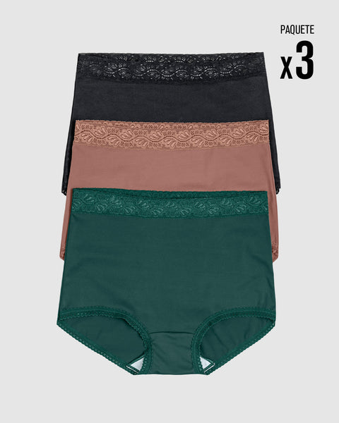 Paquete x 3 bloomers clásicos de ajuste y cubrimiento total#color_s21-verde-negro-salmon