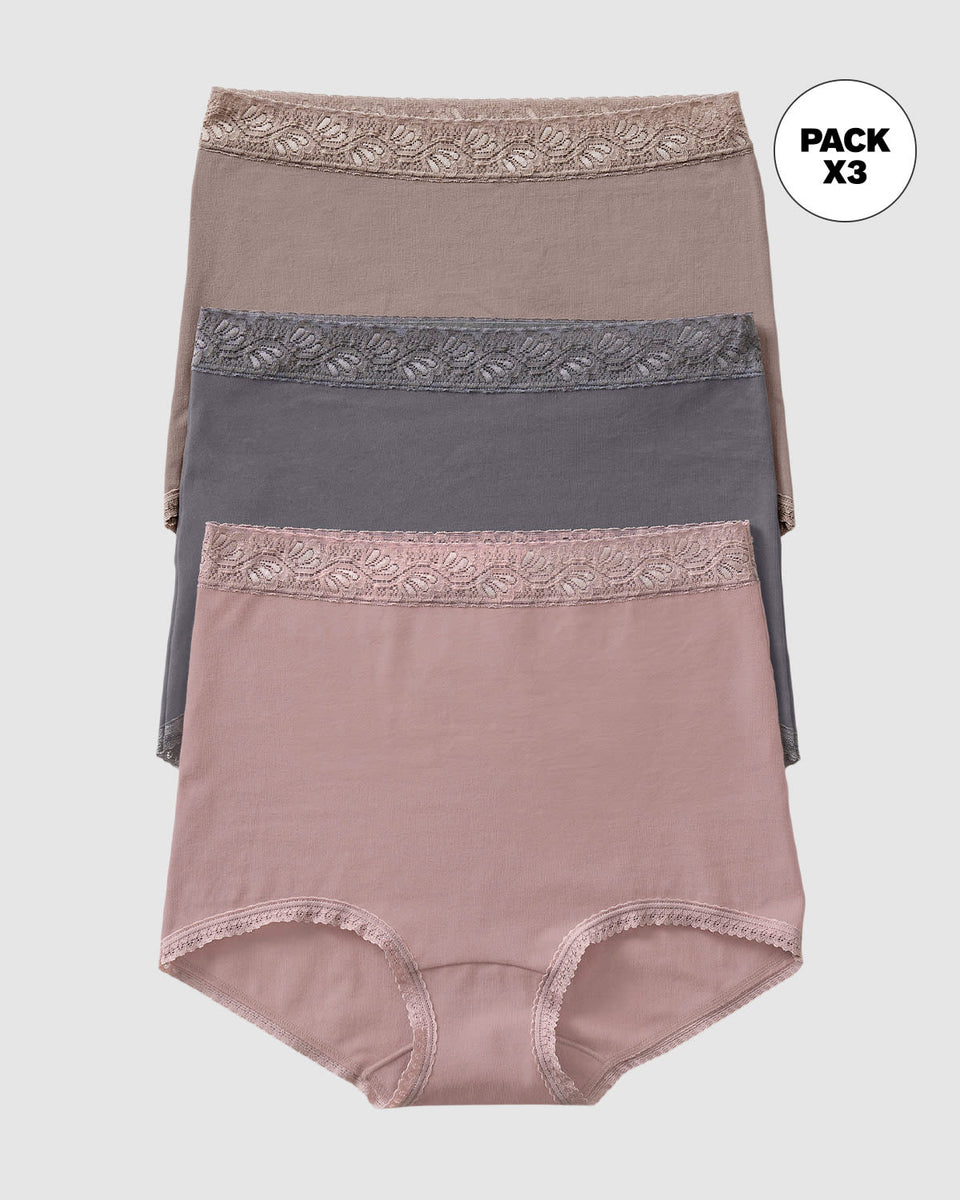 Paquete x 3 bloomers clásicos de ajuste y cubrimiento total