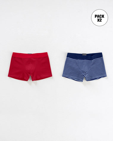 Paquete X 2 bóxers Leo en Algodón para Niños#color_s63-estampado-rayas-rojo