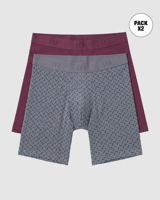 Paquete x2 bóxers largos ajustado con algodón#color_s82-vinotinto-gris-estampado-elastico-gris