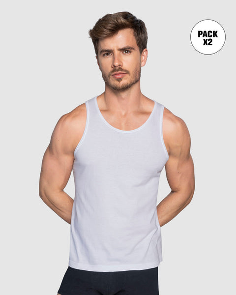 Paquete x2 camisetas en algodón silueta semiajustada para hombre#color_000-blanco