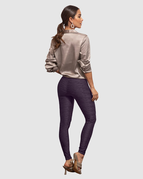 Legging control fuerte de abdomen textura acanalada#color_425-morado