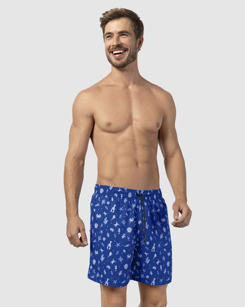 Pantaloneta de baño masculina con práctico bolsillo al lado derecho#color_a04-estampado-azul