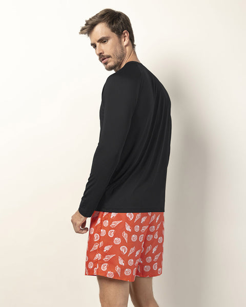 Pantaloneta de baño masculina con práctico bolsillo al lado derecho#color_a45-estampado-caracoles