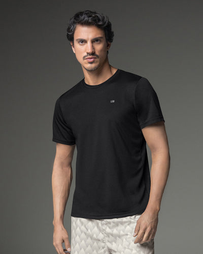 Camiseta deportiva masculina semiajustada de secado rápido#color_700-negro