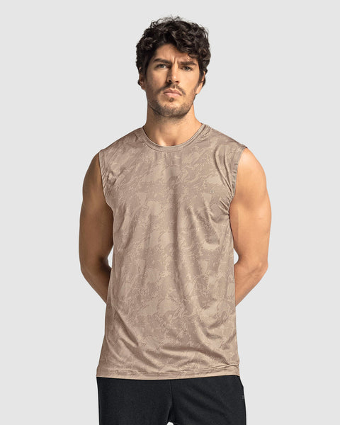 Camiseta manga sisa deportiva y de secado rápido para hombre#color_014-estampado-beige-café