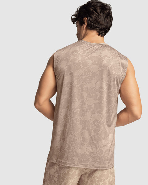 Camiseta manga sisa deportiva y de secado rápido para hombre#color_014-estampado-beige-café