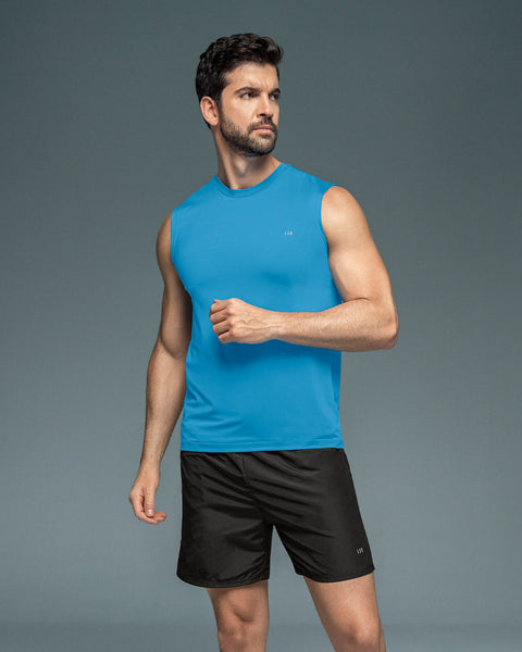 Camiseta manga sisa deportiva y de secado rápido para hombre#color_519-azul