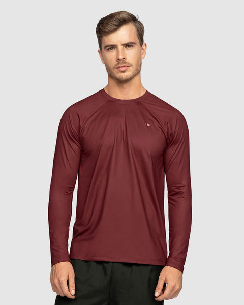 Camiseta deportiva masculina manga larga con protección UV#color_419-vinotinto