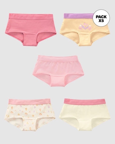 Paquete x 5 bloomers tipo hipster para niña#color_s02-naranja-marfil-estampado-rosado-fucsia