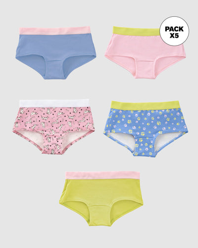 Paquete x 5 bloomers tipo hipster para niña#color_s04-verde-rosado-azul-est-huellas-est-perros