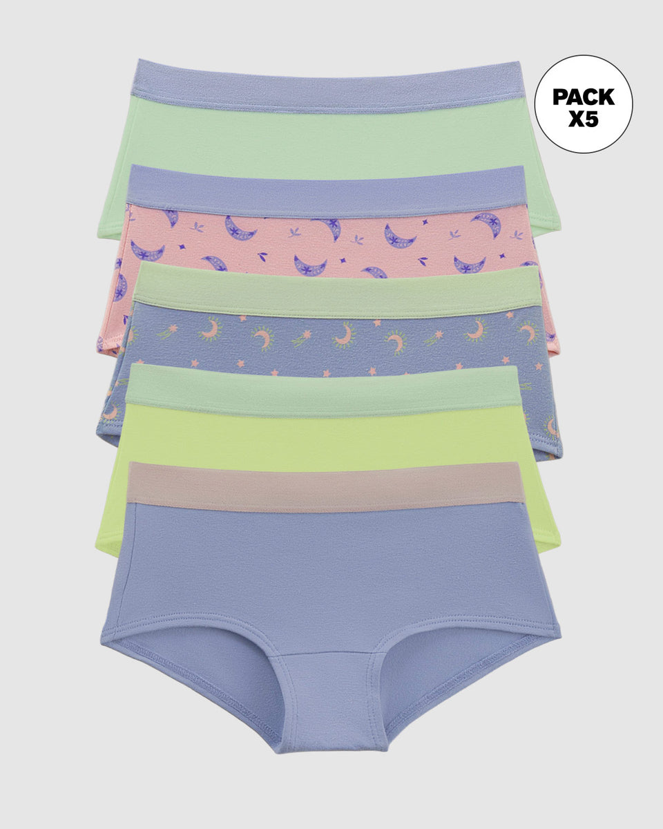 Paquete x 5 bloomers tipo hipster para niña