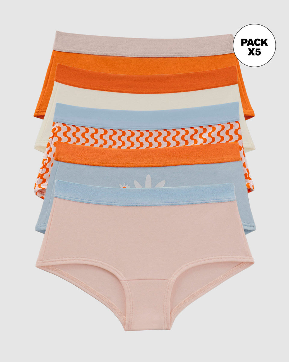 Paquete x 5 bloomers tipo hipster para niña
