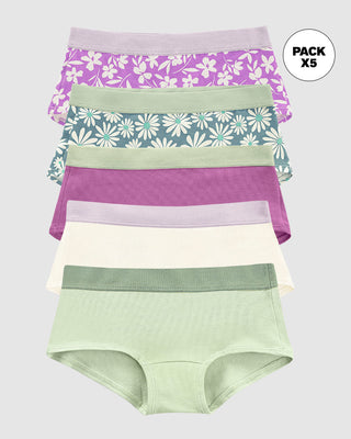 Paquete x 5 bloomers tipo hipster para niña#color_s32-flores-morado-flor-lila-verde-marfil