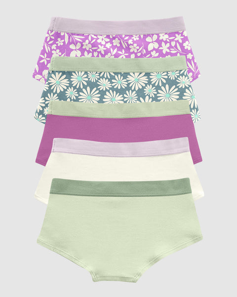 Paquete x 5 bloomers tipo hipster para niña#color_s32-flores-morado-flor-lila-verde-marfil