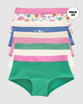 Paquete x 5 bloomers tipo hipster para niña#color_s33-flores-arco-iris-rosado-marfil-verde