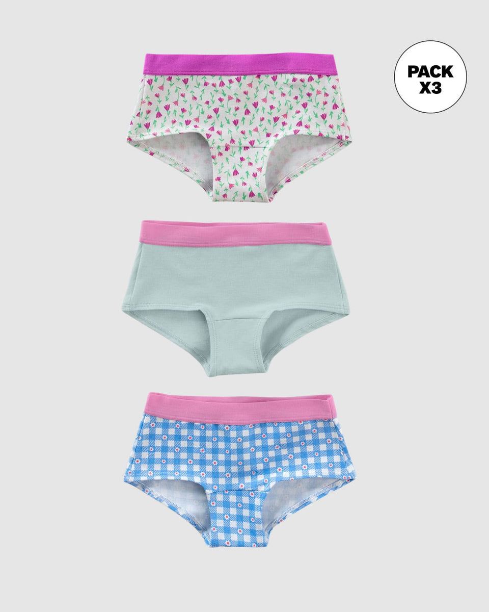 Paquete x 3 bloomers tipo hipster en algodón suave para niña