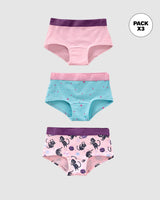 Paquete x 3 bloomers tipo hipster en algodón suave para niña#color_s43-rosado-gatos-azul