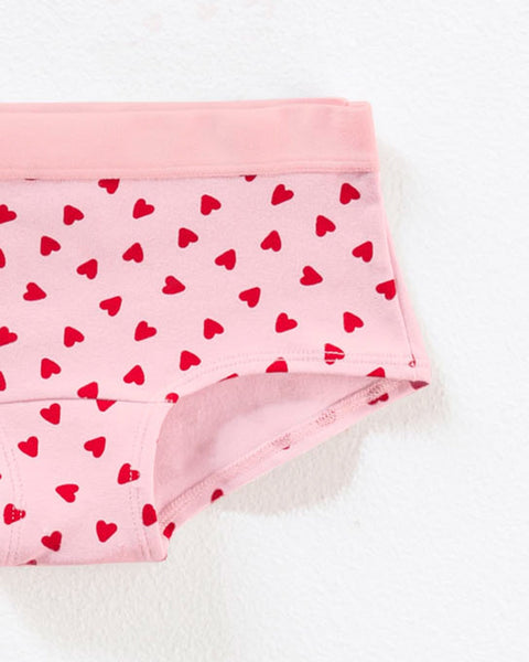 Paquete x 3 bloomers tipo hipster en algodón suave para niña#color_s45-fucsia-estampado-corazones-blanco