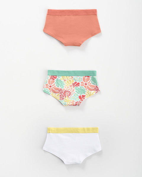 Paquete x 3 bloomers tipo hipster en algodón suave para niña#color_s46-coral-coral-estampado-blanco