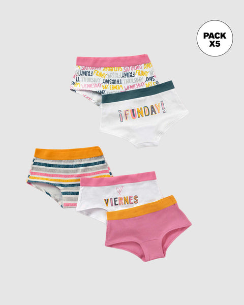 Paquete x 5 bloomers tipo hipster en algodón suave para niña#color_s21-rosado-rayas-funday