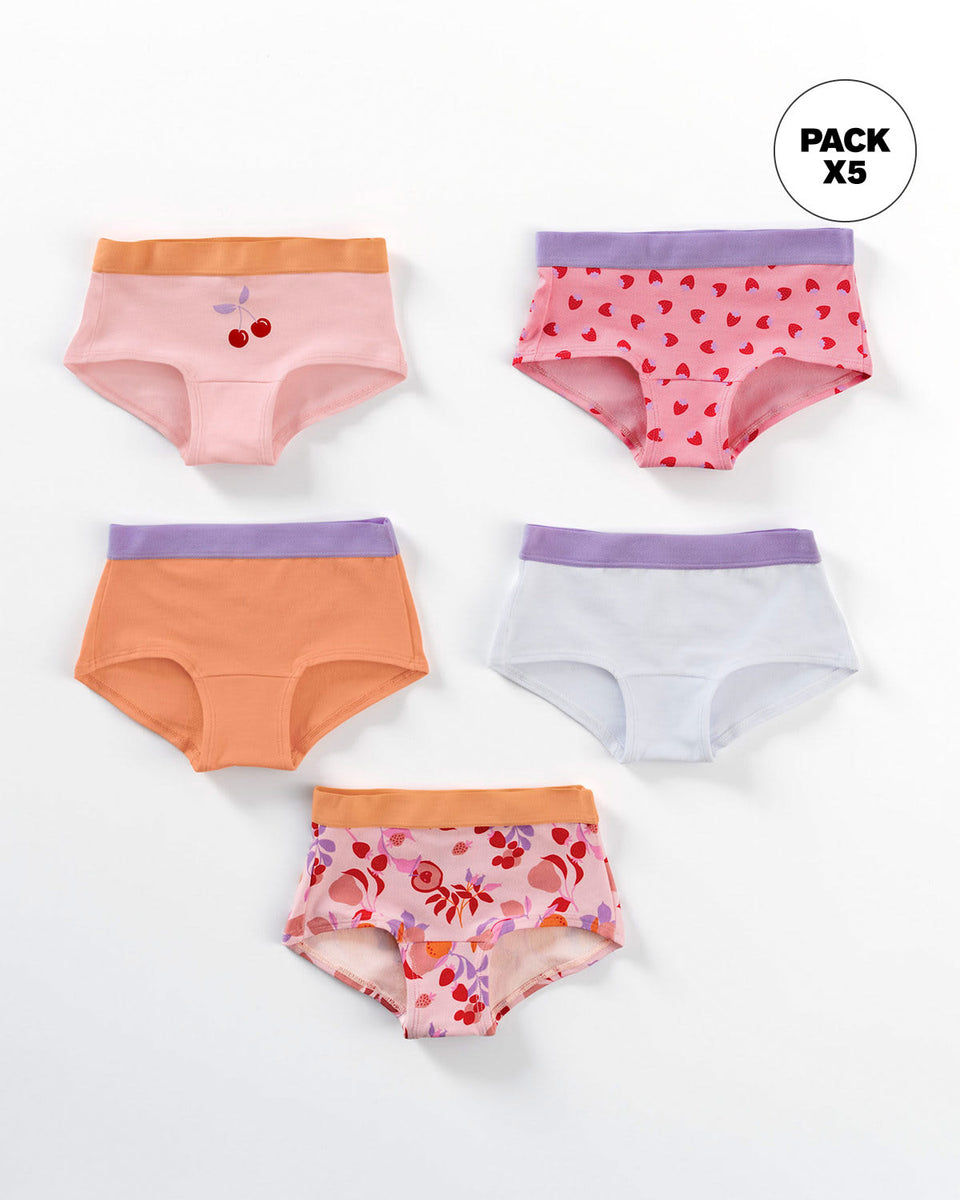 Paquete x 5 bloomers tipo hipster en algodón suave para niña