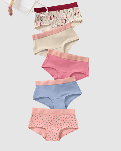Paquete x 5 bloomers tipo hipster en algodón suave para niña#color_s25-estrella-arbol-blanco-rosado-azul