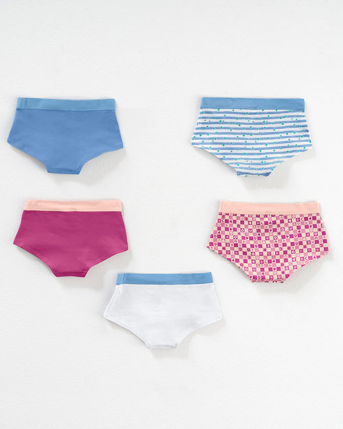 Paquete x 5 bloomers tipo hipster en algodón suave para niña#color_s26-cuadros-rayas-rosado-azul-blanco