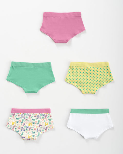 Paquete x 5 bloomers tipo hipster en algodón suave para niña#color_s29-rosado-verde-blanco-puntos-estampado