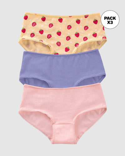 Paquete x3 bloomer clásico para niña#color_s02-amarillo-estampado-puntos-azul-rosa