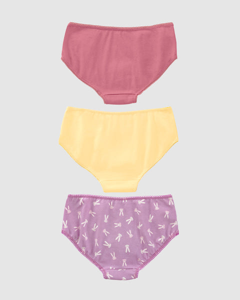 Paquete x3 bloomer clásico para niña#color_s04-morado-estampaod-conejos-coral-amarillo