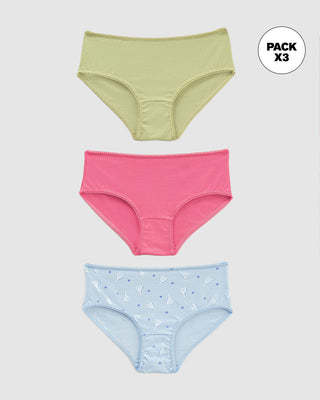 Paquete x3 bloomer clásico para niña#color_s07-verde-claro-fucsia-azul-estampado-raquetas