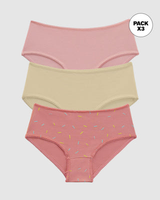 Paquete x3 bloomer clásico para niña#color_s08-rosado-claro-amarillo-estampado-chispitas