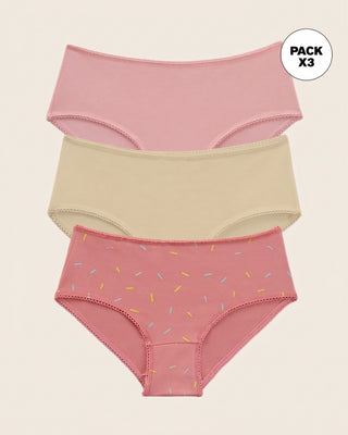 Paquete x3 bloomer clásico para niña#color_s08-rosado-claro-amarillo-estampado-chispitas