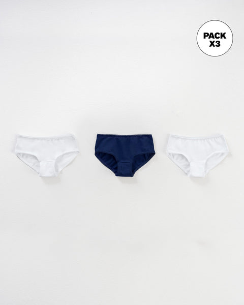 Paquete x3 bloomer clásico para niña#color_s30-blanco-azul-oscuro