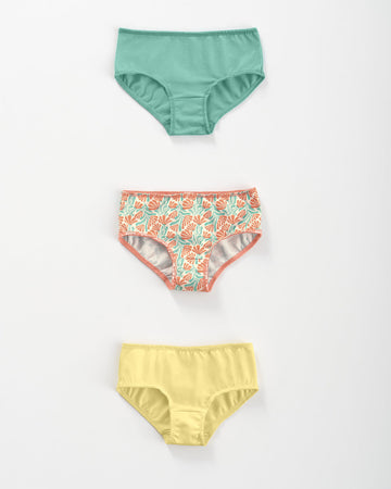 Paquete x 3 bloomers clásicos en algodón suave para niña#color_s31-coral-estampado-amarillo-verde