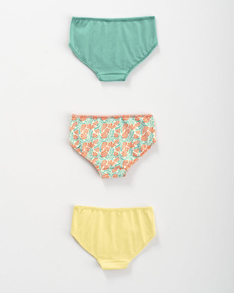 Paquete x 3 bloomers clásicos en algodón suave para niña#color_s31-coral-estampado-amarillo-verde