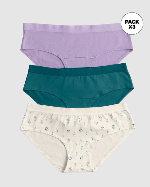 3 Bloomers estilo hipster en algodón#color_s65-lila-estampado-hojas-verde-turqueza