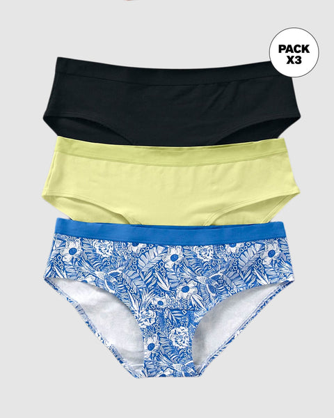 Paquete x 3 bloomers estilo hípster en algodón#color_s67-estampado-flores-amarillo-neon-negro