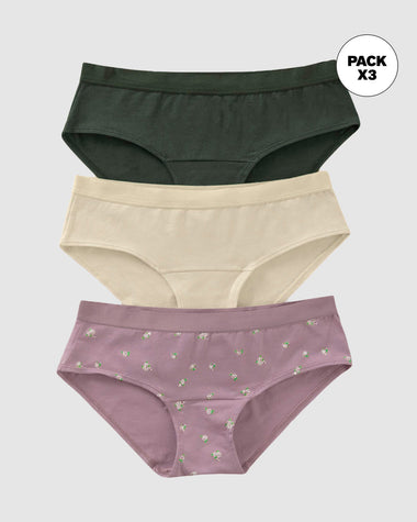 Paquete x 3 bloomers estilo hípster en algodón#color_s70-rosado-estampado-marfil-verde-oscuro